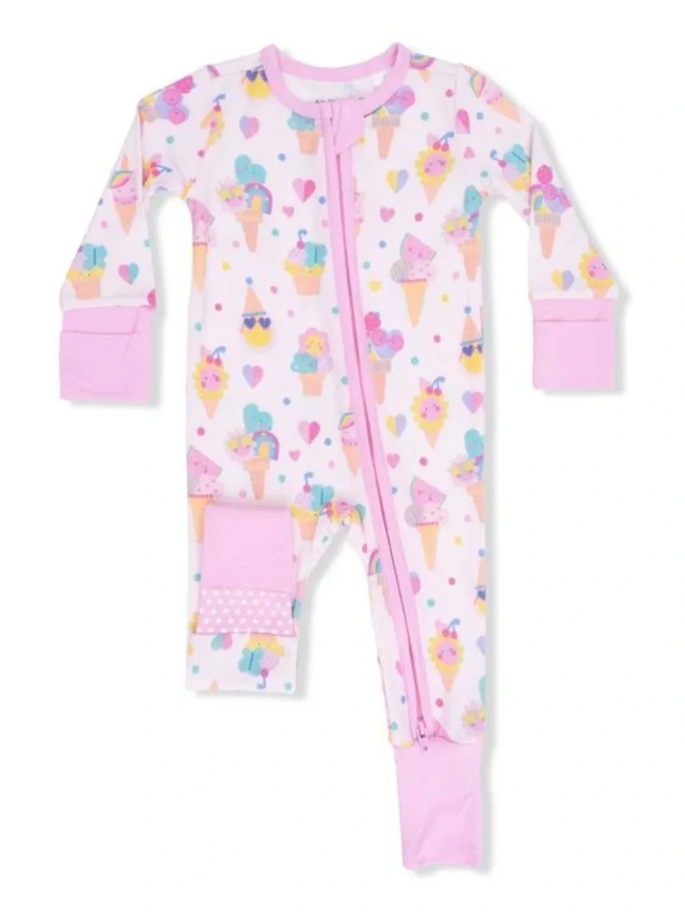 Angel Dear Pink Ice Cream & Heart Zip Convertible Romper 18-24 months